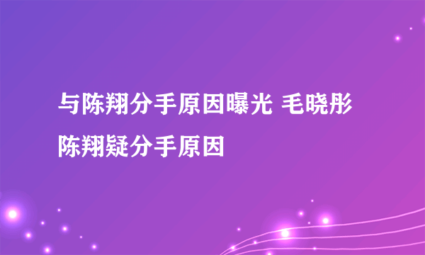 与陈翔分手原因曝光 毛晓彤陈翔疑分手原因