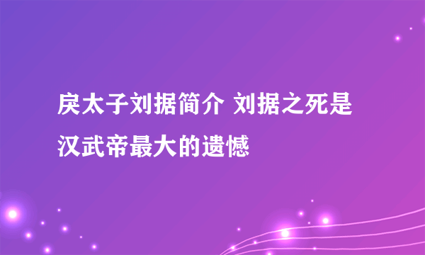 戾太子刘据简介 刘据之死是汉武帝最大的遗憾