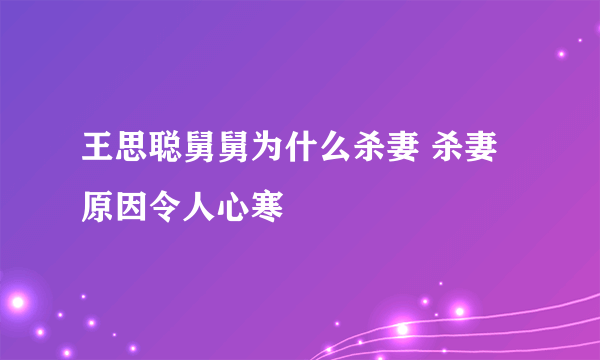 王思聪舅舅为什么杀妻 杀妻原因令人心寒