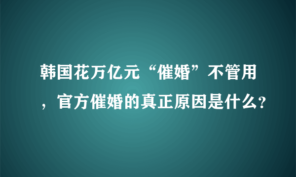 韩国花万亿元“催婚”不管用，官方催婚的真正原因是什么？