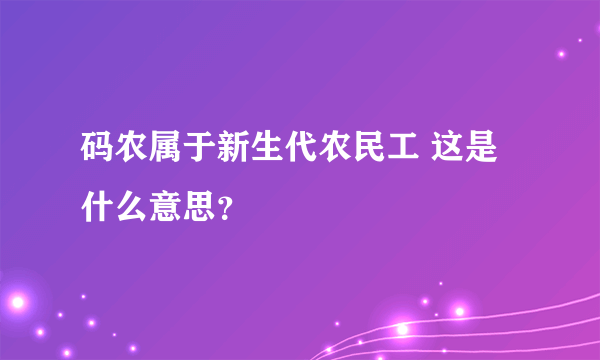 码农属于新生代农民工 这是什么意思？