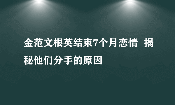 金范文根英结束7个月恋情  揭秘他们分手的原因