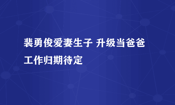 裴勇俊爱妻生子 升级当爸爸工作归期待定