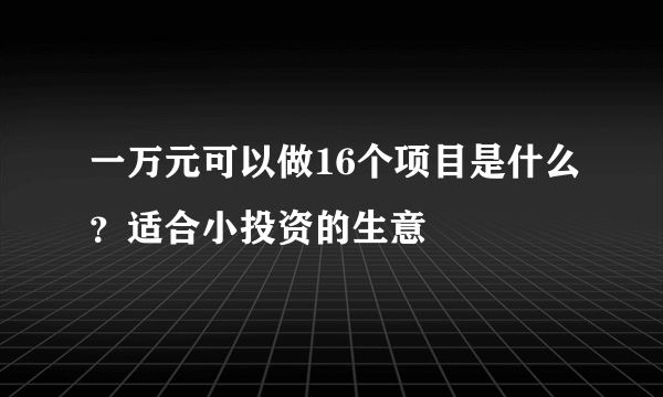 一万元可以做16个项目是什么？适合小投资的生意