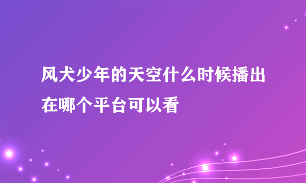 风犬少年的天空什么时候播出在哪个平台可以看