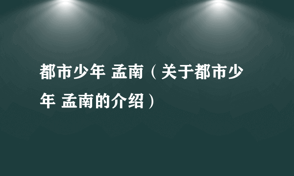 都市少年 孟南（关于都市少年 孟南的介绍）