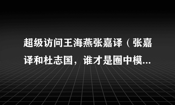 超级访问王海燕张嘉译（张嘉译和杜志国，谁才是圈中模范好男人）介绍