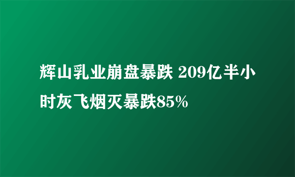 辉山乳业崩盘暴跌 209亿半小时灰飞烟灭暴跌85%