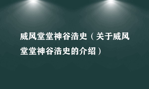 威风堂堂神谷浩史（关于威风堂堂神谷浩史的介绍）