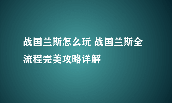 战国兰斯怎么玩 战国兰斯全流程完美攻略详解