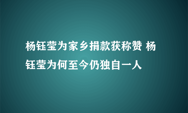 杨钰莹为家乡捐款获称赞 杨钰莹为何至今仍独自一人