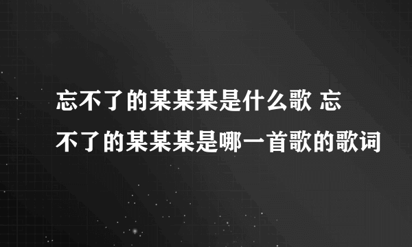 忘不了的某某某是什么歌 忘不了的某某某是哪一首歌的歌词