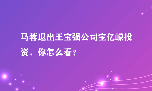 马蓉退出王宝强公司宝亿嵘投资，你怎么看？