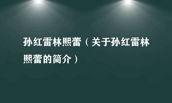 孙红雷林熙蕾（关于孙红雷林熙蕾的简介）