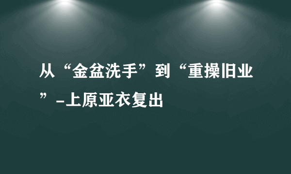 从“金盆洗手”到“重操旧业”-上原亚衣复出