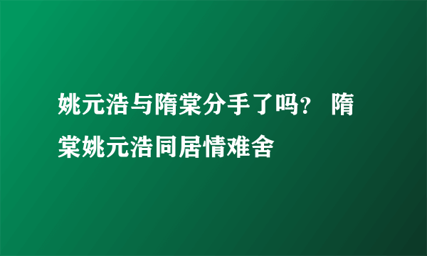 姚元浩与隋棠分手了吗？ 隋棠姚元浩同居情难舍