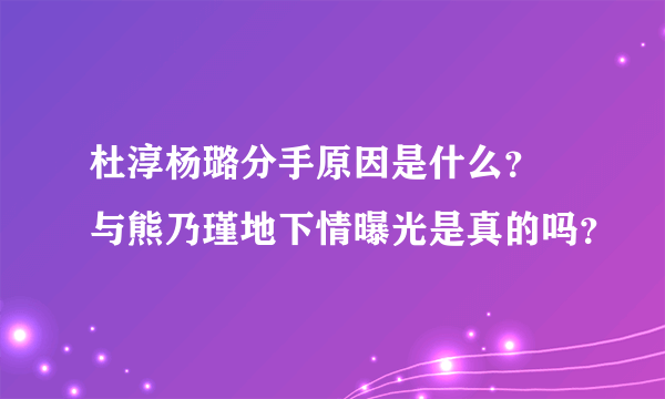 杜淳杨璐分手原因是什么？ 与熊乃瑾地下情曝光是真的吗？