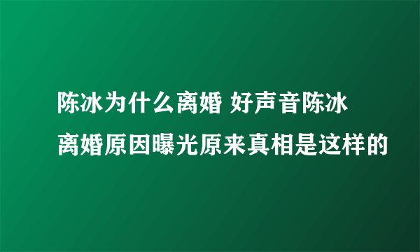 陈冰为什么离婚 好声音陈冰离婚原因曝光原来真相是这样的