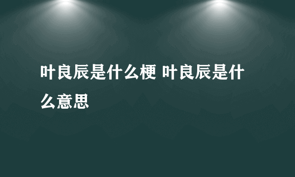 叶良辰是什么梗 叶良辰是什么意思