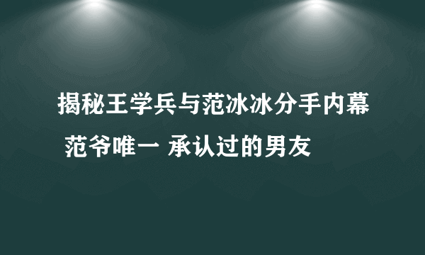 揭秘王学兵与范冰冰分手内幕 范爷唯一 承认过的男友