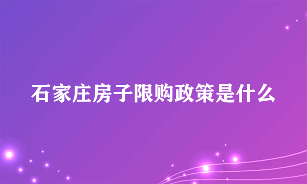 石家庄房子限购政策是什么