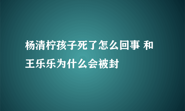 杨清柠孩子死了怎么回事 和王乐乐为什么会被封