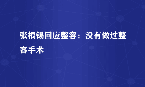 张根锡回应整容：没有做过整容手术