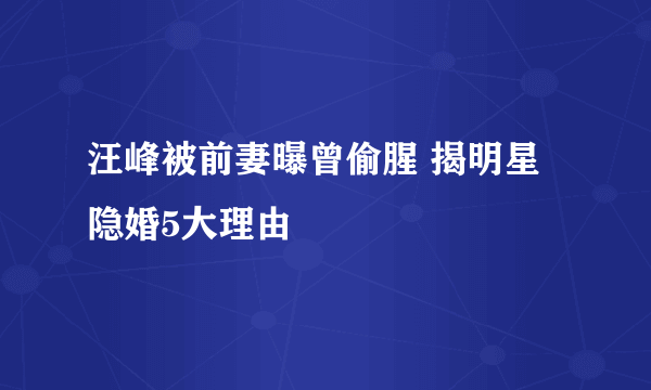 汪峰被前妻曝曾偷腥 揭明星隐婚5大理由