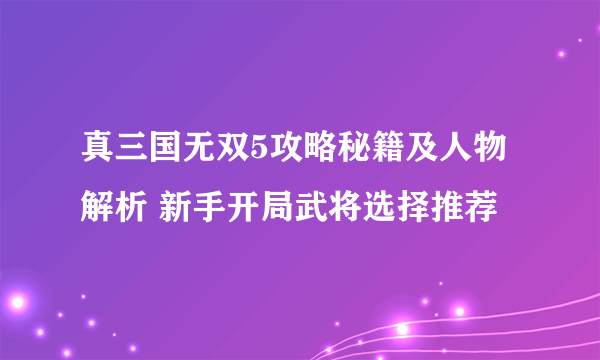 真三国无双5攻略秘籍及人物解析 新手开局武将选择推荐