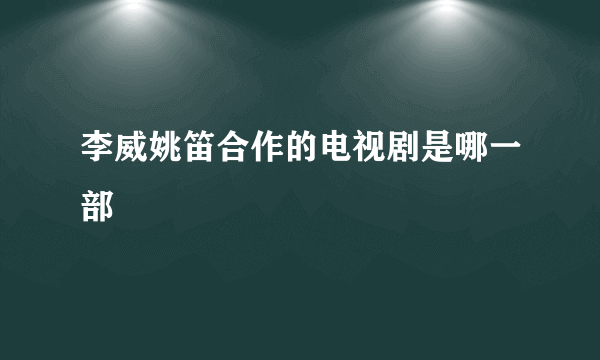 李威姚笛合作的电视剧是哪一部