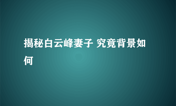 揭秘白云峰妻子 究竟背景如何