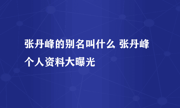 张丹峰的别名叫什么 张丹峰个人资料大曝光