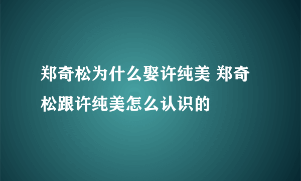 郑奇松为什么娶许纯美 郑奇松跟许纯美怎么认识的