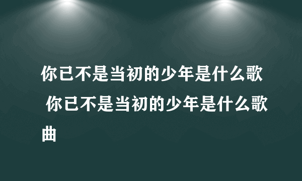 你已不是当初的少年是什么歌 你已不是当初的少年是什么歌曲