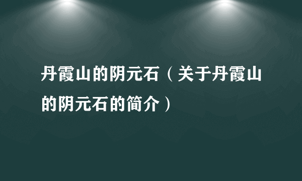 丹霞山的阴元石（关于丹霞山的阴元石的简介）