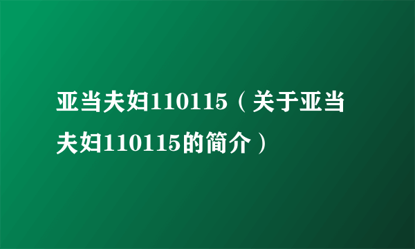 亚当夫妇110115（关于亚当夫妇110115的简介）