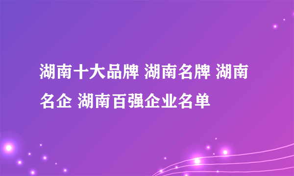 湖南十大品牌 湖南名牌 湖南名企 湖南百强企业名单