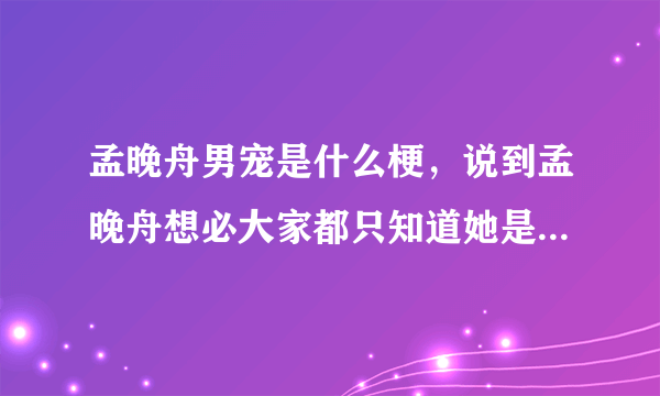 孟晚舟男宠是什么梗，说到孟晚舟想必大家都只知道她是一名奇女子