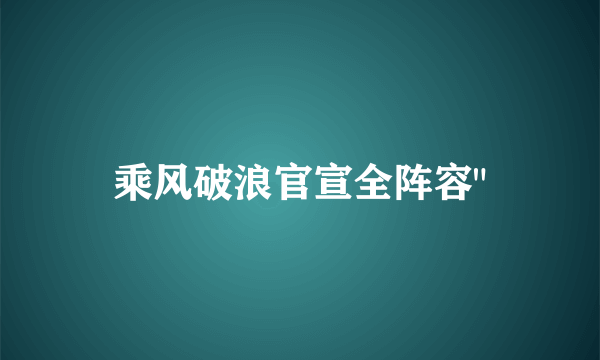 乘风破浪官宣全阵容