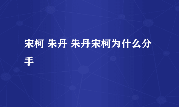 宋柯 朱丹 朱丹宋柯为什么分手