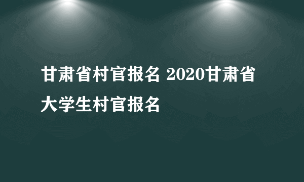 甘肃省村官报名 2020甘肃省大学生村官报名