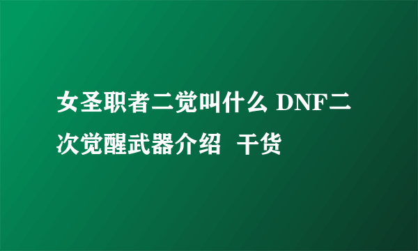 女圣职者二觉叫什么 DNF二次觉醒武器介绍  干货