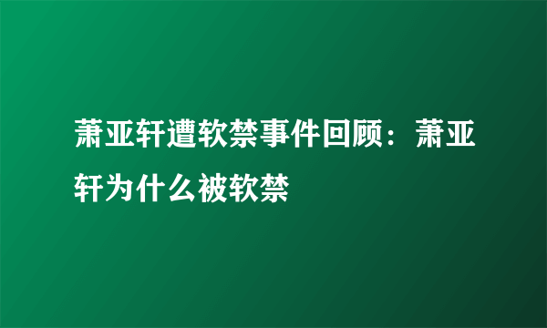 萧亚轩遭软禁事件回顾：萧亚轩为什么被软禁