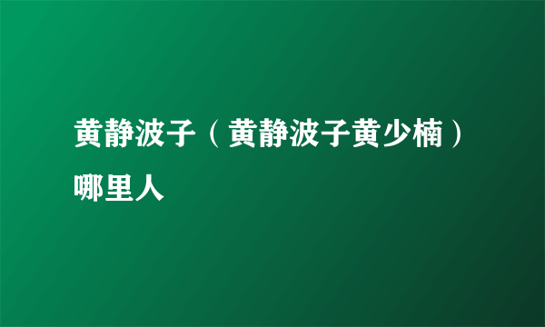 黄静波子（黄静波子黄少楠）哪里人