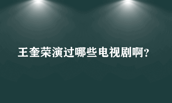 王奎荣演过哪些电视剧啊？