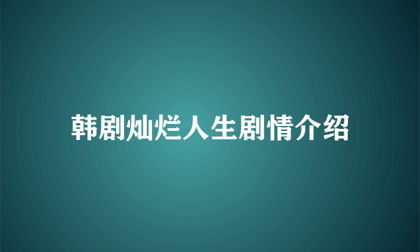 韩剧灿烂人生剧情介绍