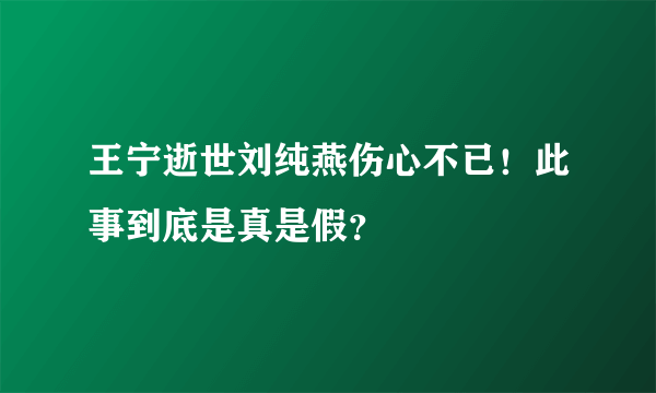 王宁逝世刘纯燕伤心不已！此事到底是真是假？