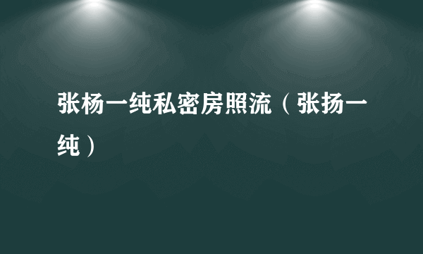 张杨一纯私密房照流（张扬一纯）