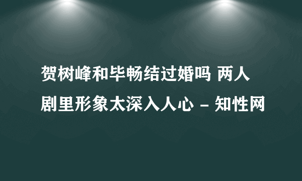 贺树峰和毕畅结过婚吗 两人剧里形象太深入人心 - 知性网