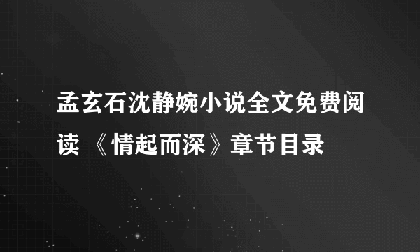 孟玄石沈静婉小说全文免费阅读 《情起而深》章节目录